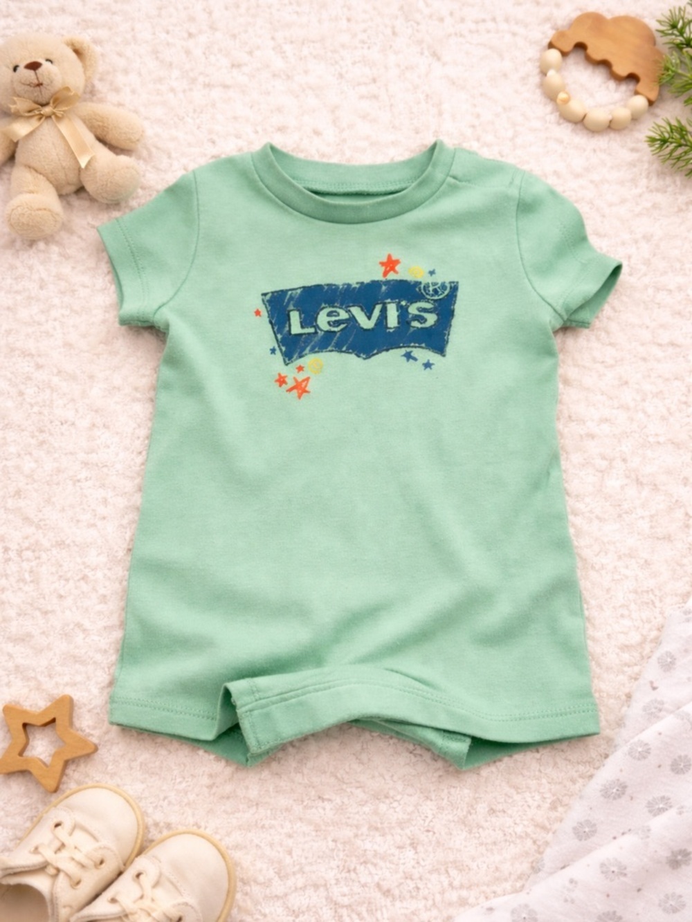 Levi’s Baby Romper 3M Green Logo One Piece Short Sleeve Snap Bodysuit Outfit